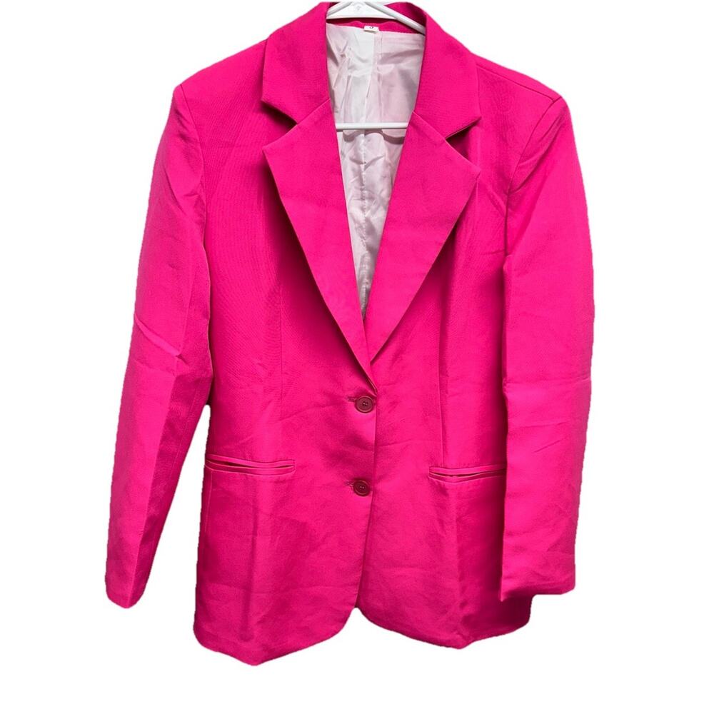 Shein Hot Pink Blazer Womens Small Long Sleeve Barbie Workwear Girl Boss